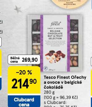 TESCO FINEST OŘECHY A OVOCE V BELGICKÉ ČOKOLÁDĚ