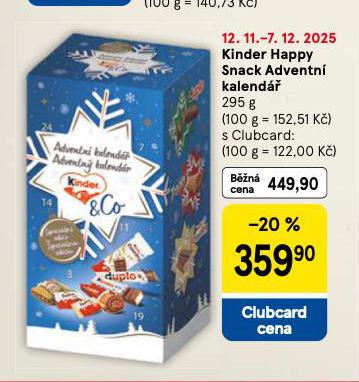 KINDER HAPPY SNACK ADVENTNÍ KALENDÁŘ