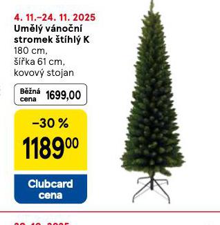 UMĚLÝ VÁNOČNÍ STROMEK ŠTÍHLÝ K