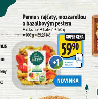 PENNE S RAJATY, MOZZARELLOU A BAZALKOVM PESTEM