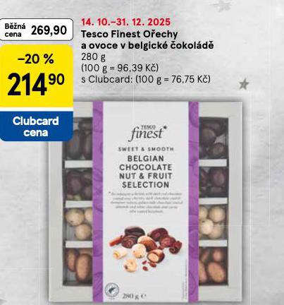 TESCO FINEST OŘECHY A OVOCE V BELGICKÉ ČOKOLÁDĚ