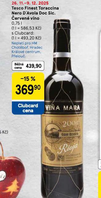 TESCO FINEST TORACCINA NERO DAVOLA DOC SIC. ERVEN VNO