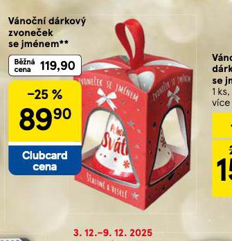 VÁNOČNÍ DÁRKOVÝ ZVONEČEK SE JMÉNEM