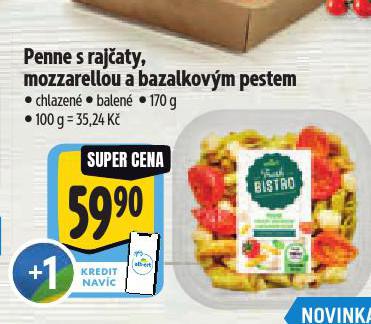 PENNE S RAJATY, MOZZARELLOU A BAZALKOVM PESTEM