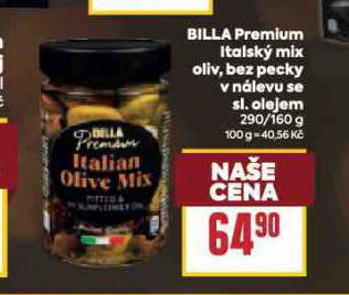 BILLA PREMIUM ITALSK MIX OLIV, BEZ PECKY V NLEVU SE SL. OLEJEM