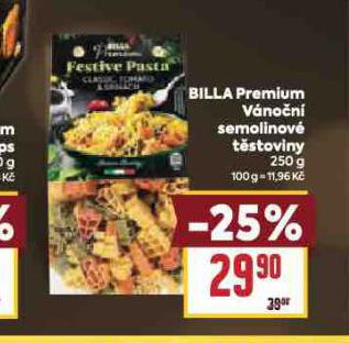 BILLA PREMIUM VÁNOČNÍ SEMOLINOVÉ TĚSTOVINY