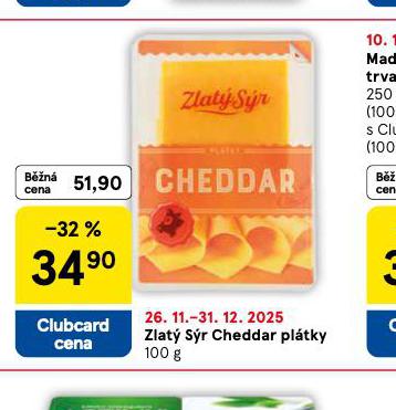 ZLATÝ SÝR CHEDDAR PLÁTKY
