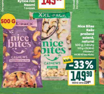 NICE BITES KEŠU PRAŽENÉ SOLENÉ, NATURAL