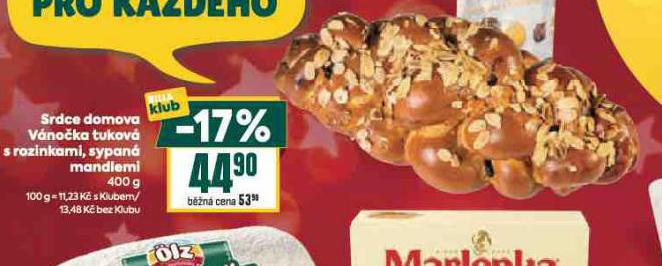 VÁNOČKA TUKOVÁ S ROZINKAMI, SYPANÁ MANDLEMI