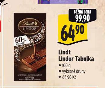 LINDT LINDOR TABULKA