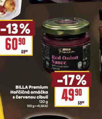 BILLA PREMIUM HOŘČIČNÁ OMÁČKA S ČERVENOU CIBULÍ