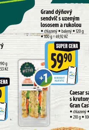 DÝŇOVÝ GRAND SENDVIČ S UZENÝM LOSOSEM A RUKOLOU