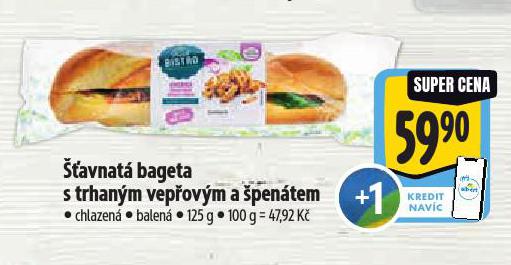 ŠŤAVNATÁ BAGETA S TRHANÝM VEPŘOVÝM A ŠPENÁTEM