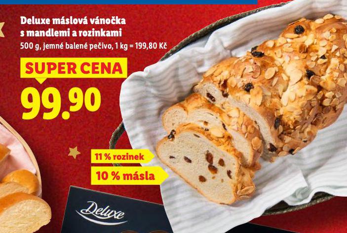 DELUXE MÁSLOVÁ VÁNOČKA S MANDLEMI A ROZINKAMI