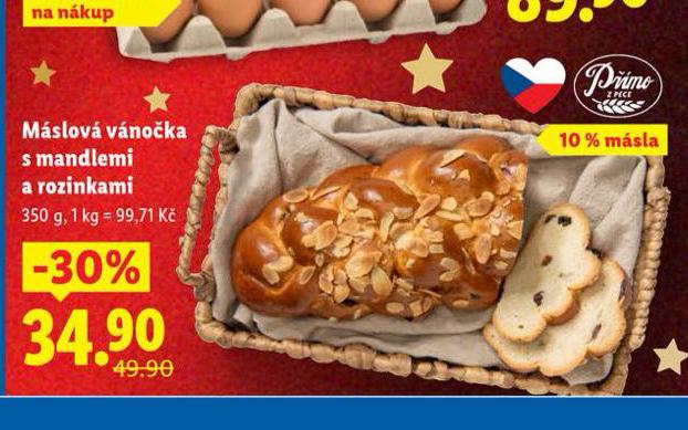 VÁNOČKA MÁSLOVÁ S MANDLEMI A ROZINKAMI