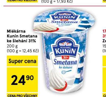 KUNÍN SMETANA KE ŠLEHÁNÍ 31%