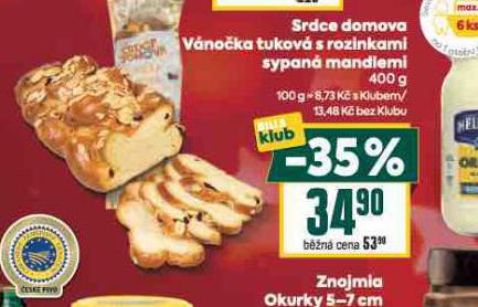 VÁNOČKA TUKOVÁ S ROZINKAMI SYPANÁ MANDLEMI