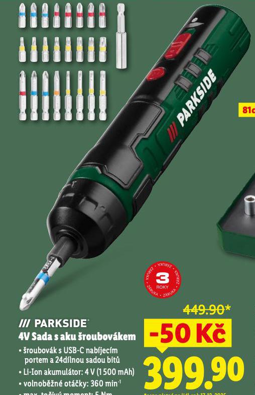 PARKSIDE 4V SADA S AKU �ROUBOV�KEM