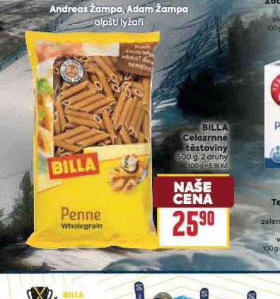 BILLA CELOZRNNÉ TĚSTOVINY
