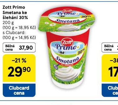 ZOTT PRIMO SMETANA KE �LEH�N� 30%