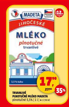MADETA TRVANLIVÉ PLNOTUČNÉ MLÉKO