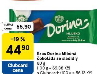 KRAŠ DORINA MLÉČNÁ ČOKOLÁDA SE SLADIDLY