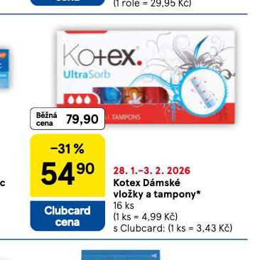 KOTEX D�MSK� VLO�KY A TAMPONY