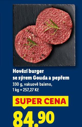 HOVĚZÍ BURGER SE SÝREM GOUDA A PEPŘEM