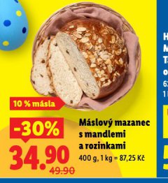 MÁSLOVÝ MAZANEC S MANDLEMI A ROZINKAMI