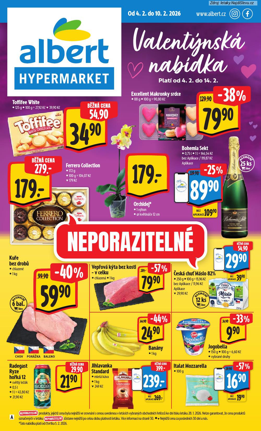 Let�k Albert hypermarket  (4. 2. - 10. 2. 2026) - str. 1: Italat Mozzarella, Jihlavanka Standard, Radegast Ryze, Ban�ny 1