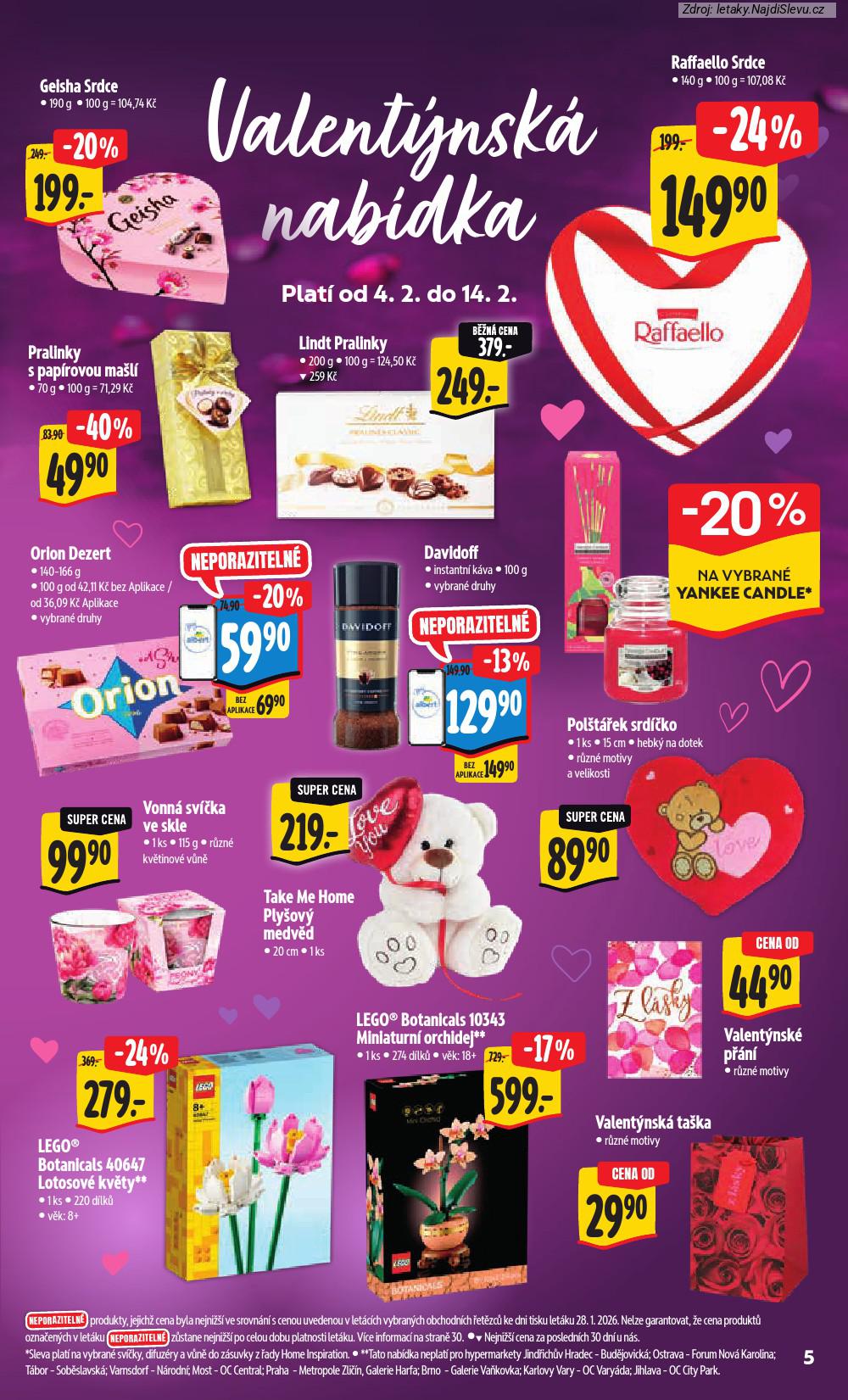 Let�k Albert hypermarket  (4. 2. - 10. 2. 2026) - str. 11: Raffaello Srdce, Geisha Srdce, Lindt Pralinky, Pralinky s
