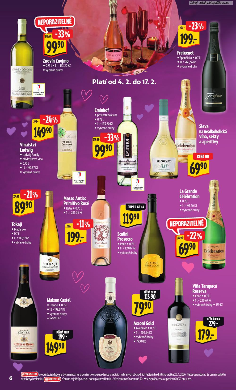 Let�k Albert hypermarket  (4. 2. - 10. 2. 2026) - str. 14: Znov�n Znojmo, Eminhof p��vlastkov�, Freixenet 0,75, Vina�stv� Ludwig