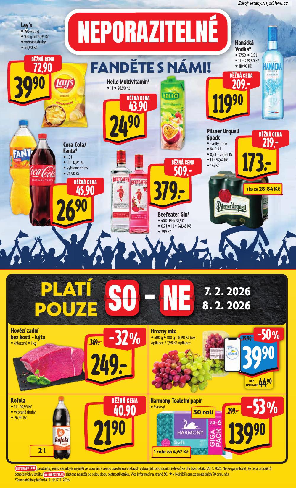 Let�k Albert hypermarket  (4. 2. - 10. 2. 2026) - str. 8: Lay's 190-200, Hello Multivitamin, Coca-Cola/Fanta 1,5, Beefeater Gin