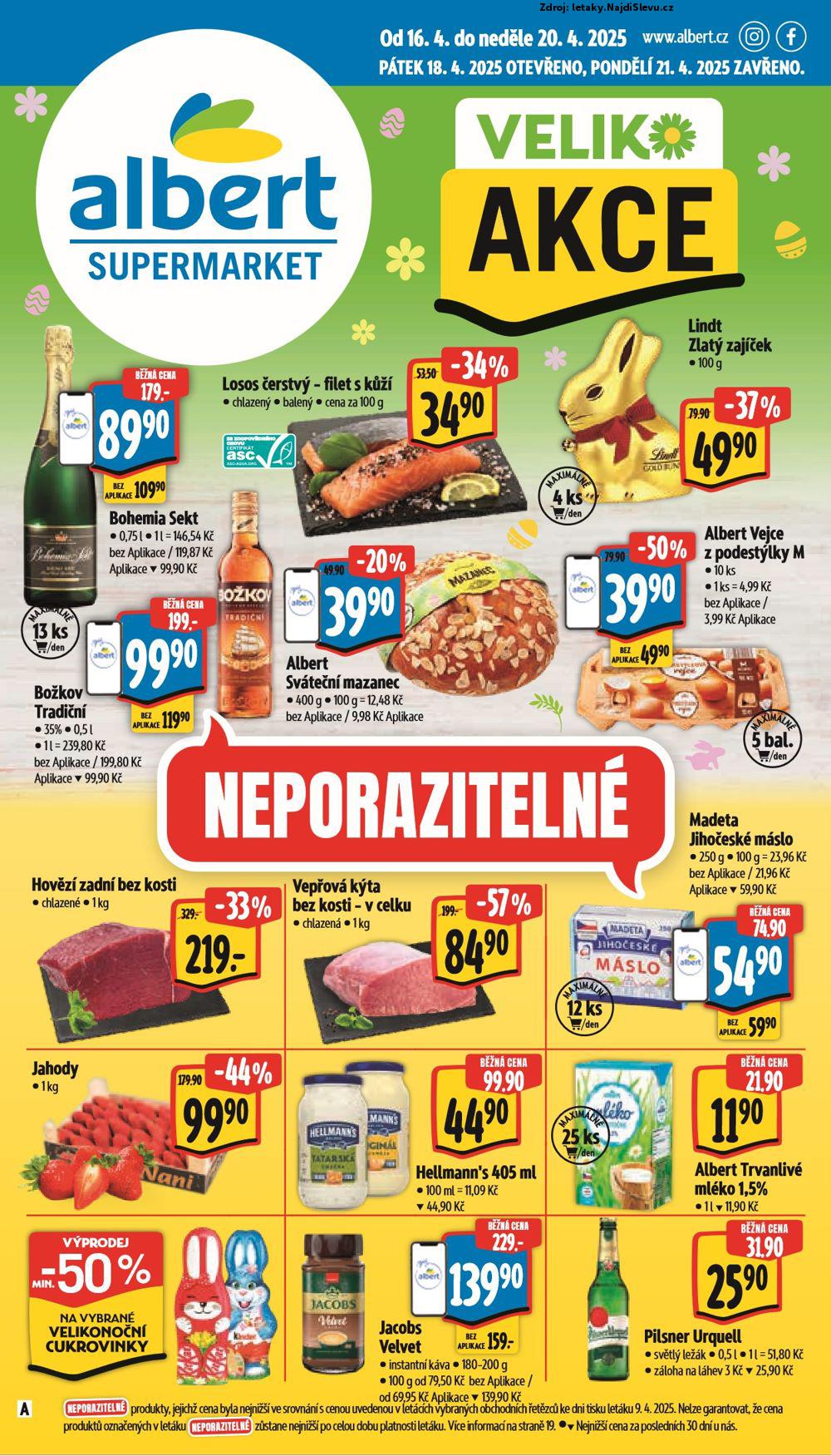 Strana 1 - leták Albert supermarket (16. 4. - 20. 4. 2025)