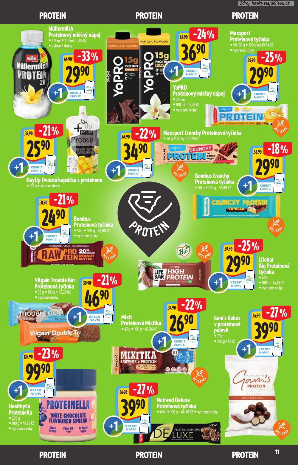 Let�k Albert supermarket  Katalog BIO (14. 1. - 10. 2. 2026) - str. 11: YoPRO Proteinov�, M�llermilch Proteinov�, Maxsport Proteinov�, Maxsport Crunchy