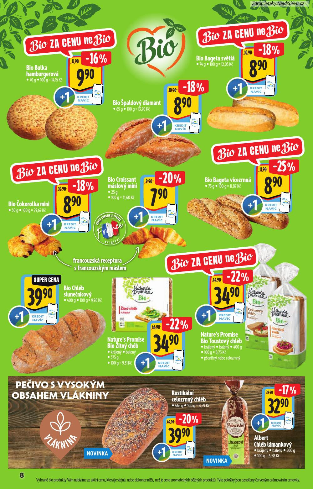 Let�k Albert supermarket  Katalog BIO (14. 1. - 10. 2. 2026) - str. 8: Bio Bageta, Bio �paldov�, Bio Croissant, Bio �okorolka