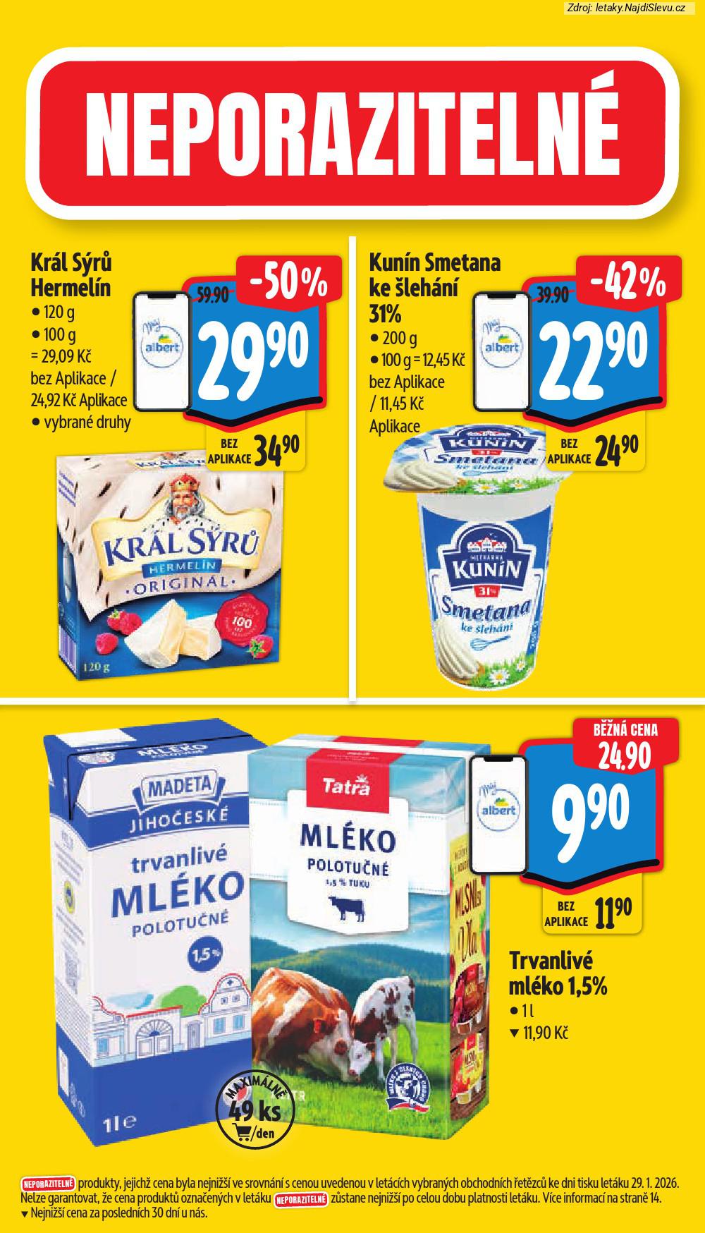 Let�k Albert supermarket  (4. 2. - 10. 2. 2026) - str. 3: KR�L S�R�, KUN�N SMETANA, TRVANLIV� ML�KO