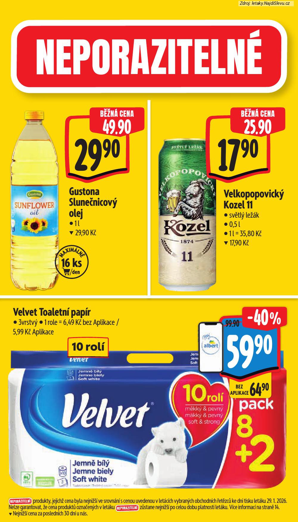 Let�k Albert supermarket  (4. 2. - 10. 2. 2026) - str. 5: GUSTONA SLUNE�NICOV�, PIVO VELKOPOPOVICK�, VELVET TOALETN�