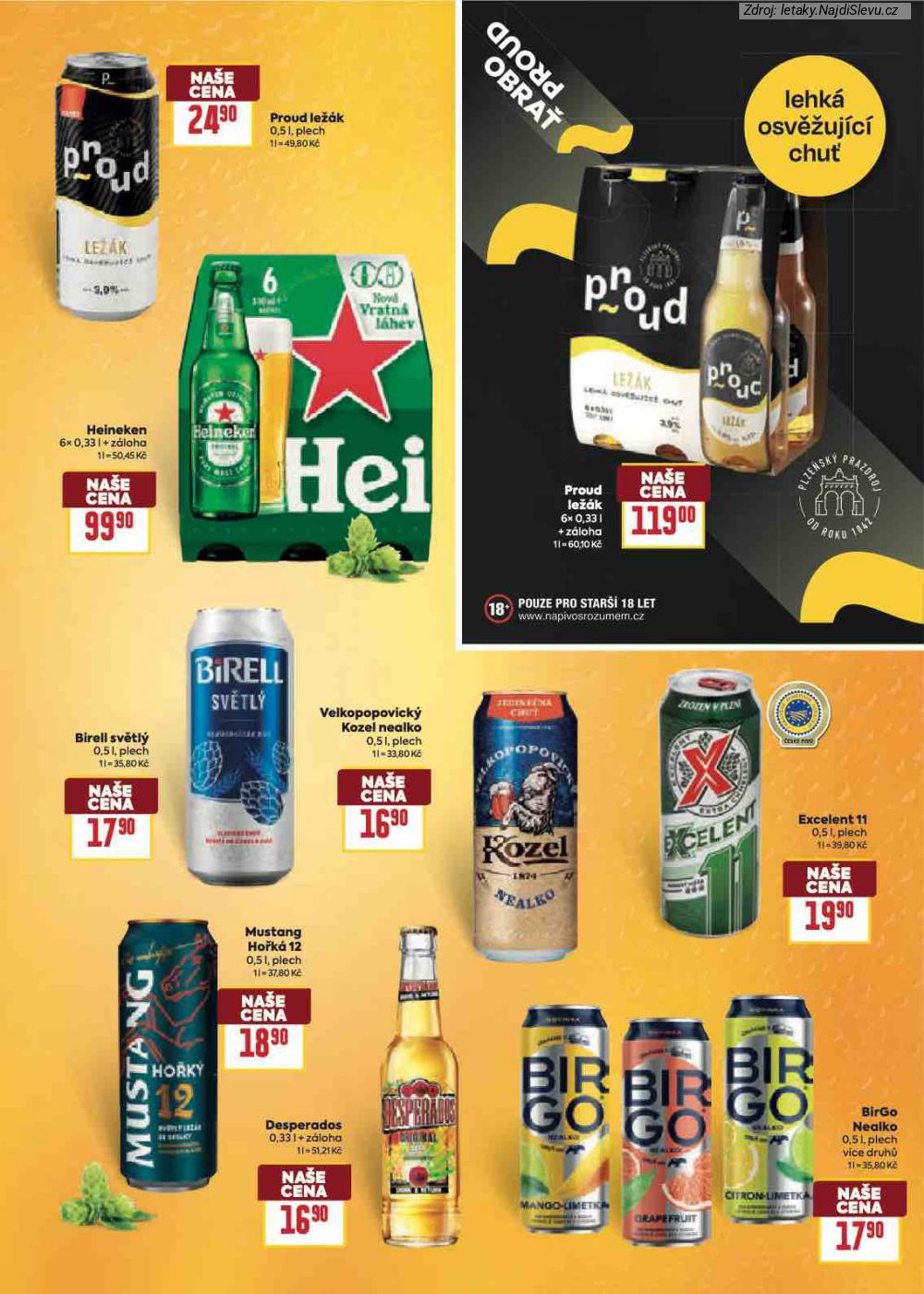 Let�k BILLA  Katalog: Va�e obl�ben� zna�ky (4. 2. - 24. 2. 2026) - str. 16: BirGo Nealko, Excelent 11, Mustang Ho�k�, Velkopopovick� Kozel