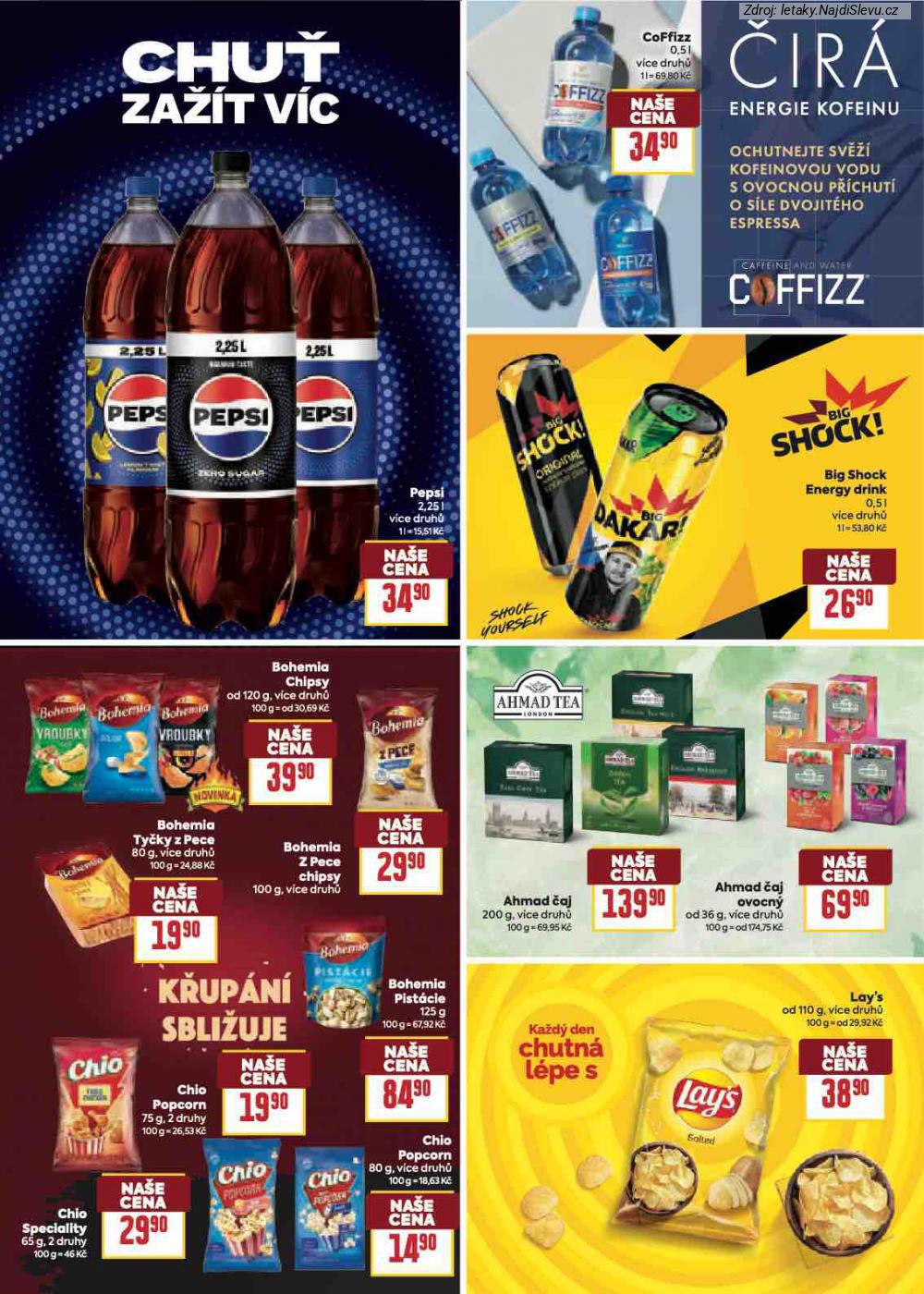 Let�k BILLA  Katalog: Va�e obl�ben� zna�ky (4. 2. - 24. 2. 2026) - str. 19: Ahmad �aj, Lay's od, Chio Popcorn, Bohemia Pist�cie