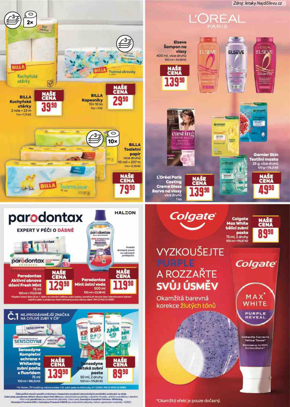 Let�k BILLA  Katalog: Va�e obl�ben� zna�ky (4. 2. - 24. 2. 2026) - str. 21: Colgate Max, Sensodyne D�tsk�, Sensodyne Kompletn�, Parodontax Mint