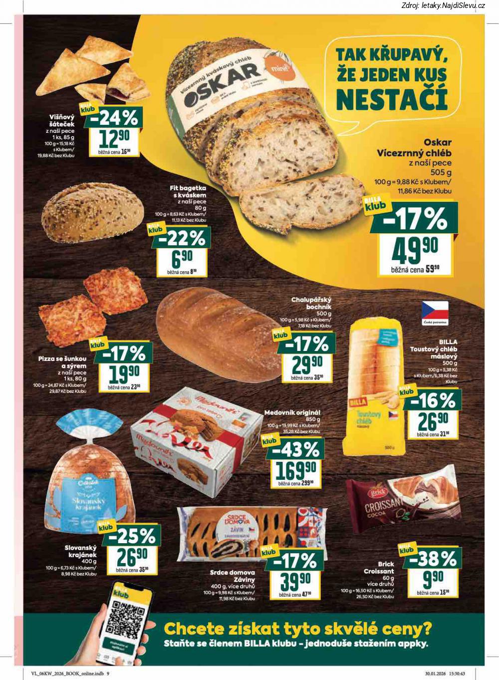 Let�k BILLA  Velk� let�k (4. 2. - 10. 2. 2026) - str. 15: VI��OV� ��TE�EK, OSKAR V�CEZRNN�, FIT BAGETKA, PIZZA SE