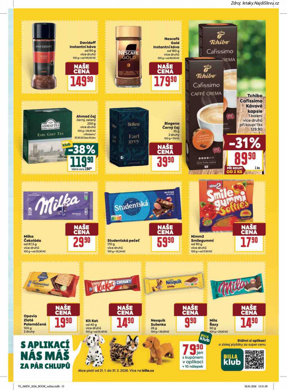 Let�k BILLA  Velk� let�k (4. 2. - 10. 2. 2026) - str. 19: DAVIDOFF INSTANTN�, NESCAF� GOLD, TCHIBO CAFISSIMO, AHMAD �AJ