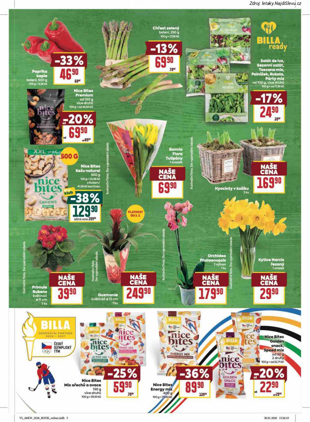 Let�k BILLA  Velk� let�k (4. 2. - 10. 2. 2026) - str. 3: PAPRIKA KAPIE, CH�EST ZELEN�, SAL�T DE, SEZONN� SAL�T