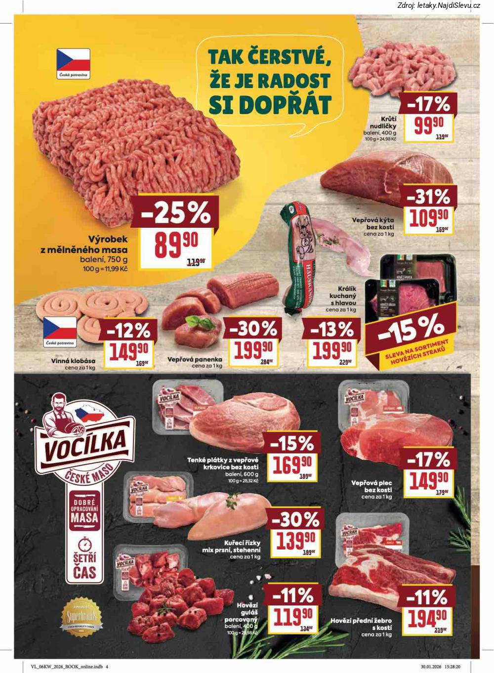 Let�k BILLA  Velk� let�k (4. 2. - 10. 2. 2026) - str. 8: KR�T� NUDLI�KY, VEP�OV� K�TA, V�ROBEK Z, VINN� KLOB�SA