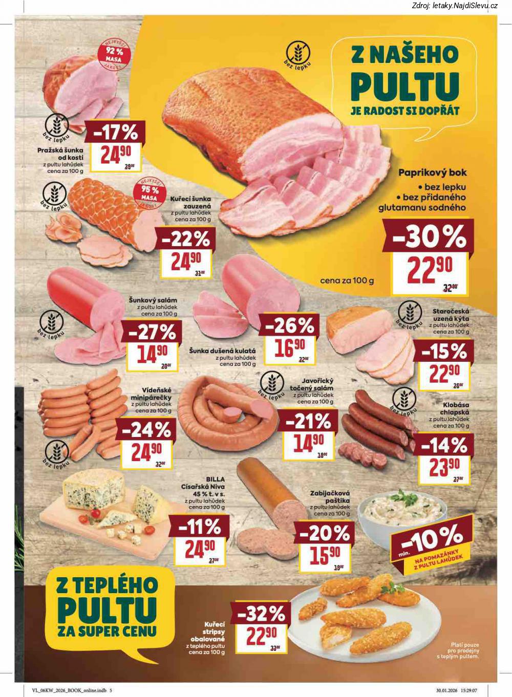 Let�k BILLA  Velk� let�k (4. 2. - 10. 2. 2026) - str. 9: PRA�SK� �UNKA, PAPRIKOV� BOK, KU�EC� �UNKA, �UNKOV� SAL�M