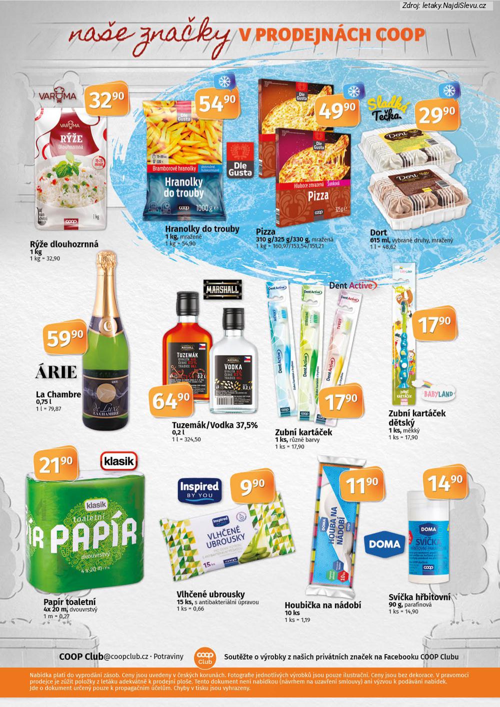 Let�k COOP  COOP TIP, TUTY (28. 1. - 10. 2. 2026) - str. 10: R��e dlouhozrnn�, Hranolky do, Pizza 310, Dort 615