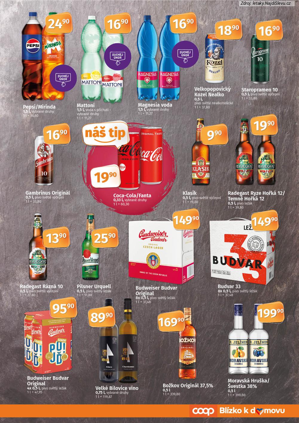 Let�k COOP  COOP TIP, TUTY (28. 1. - 10. 2. 2026) - str. 7: Pepsi/Mirinda 1,5, Mattoni 1,5, Magnesia voda, Velkopopovick� Kozel