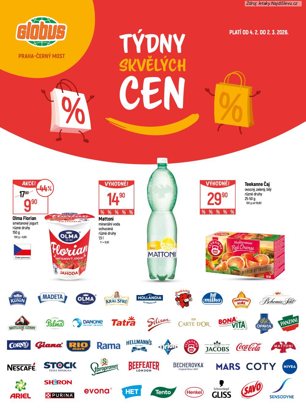 Let�k Globus  Katalog (4. 2. - 2. 3. 2026) - str. 1: Teekanne �aj, Olma Florian, Mattoni miner�ln�