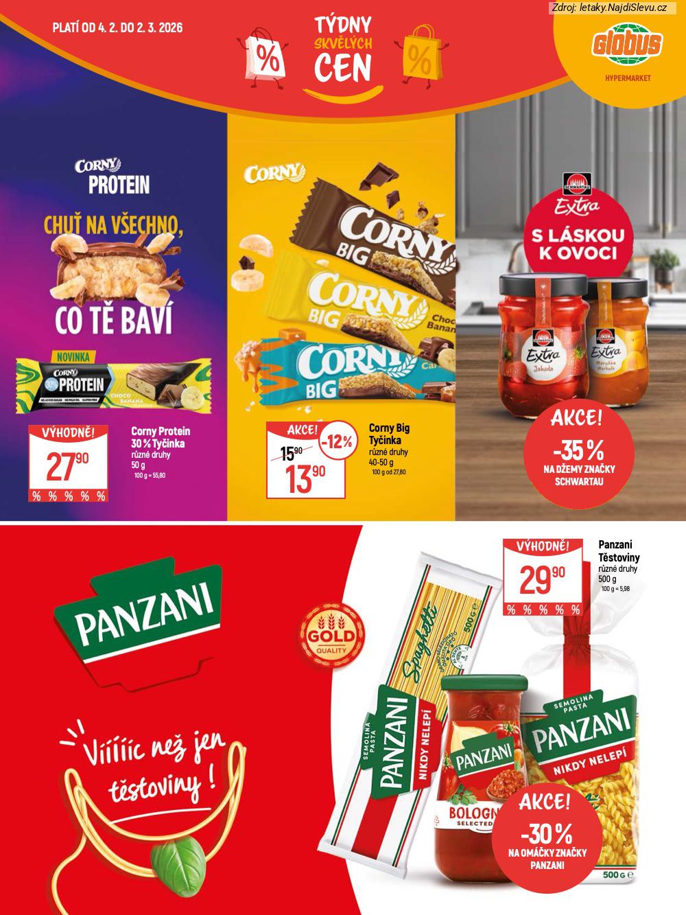 Let�k Globus  Katalog (4. 2. - 2. 3. 2026) - str. 11: Panzani T�stoviny, Panzani om��ky, Corny Big, Schwartau d�emy